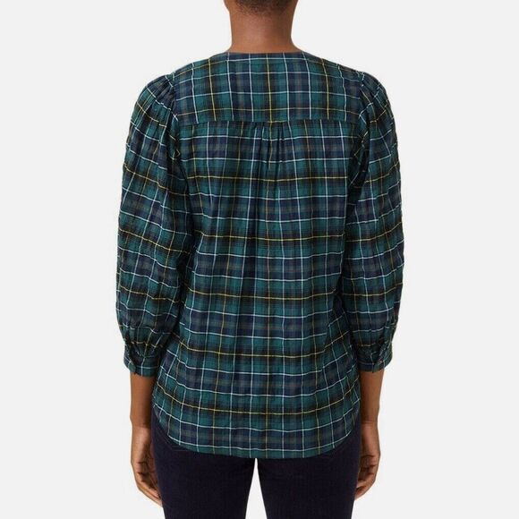 J. McLaughlin Megyn Plaid Cotton Poplin Shirt Crinkled Button Up 3/4 Sleeve Med - Picture 11 of 11